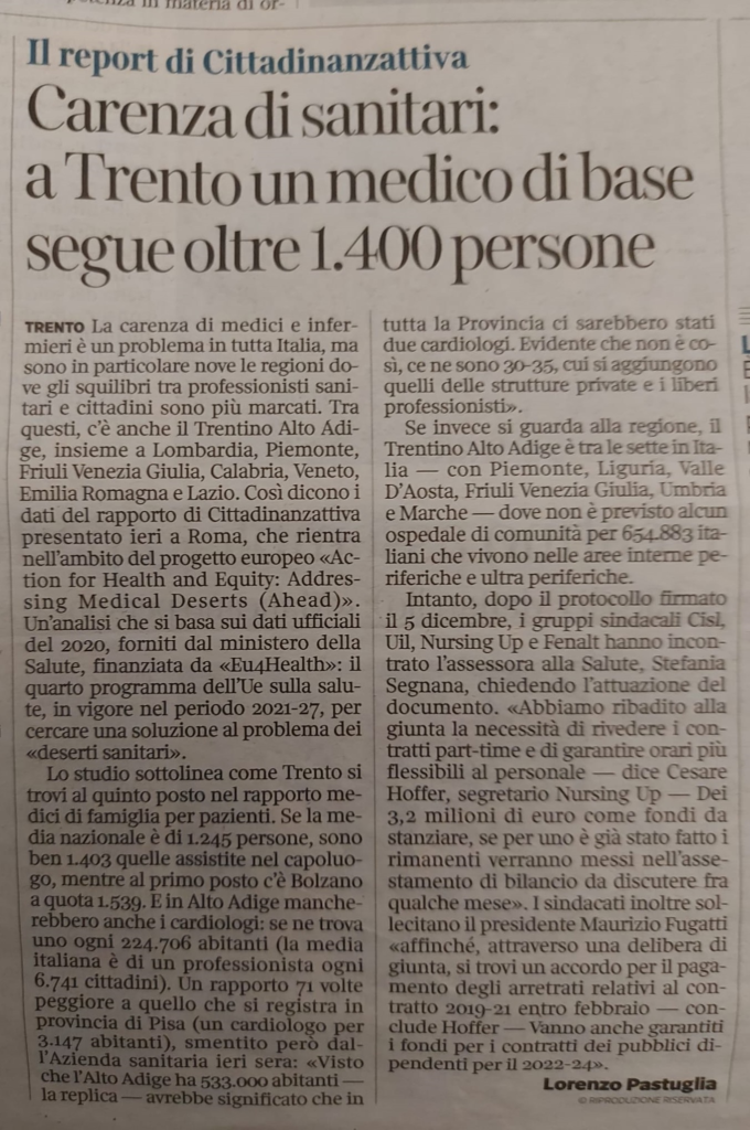 Articolo Corriere del Trentino 21/02023